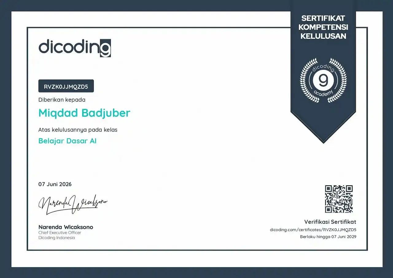 Certificate Learn basics of AI from Dicoding