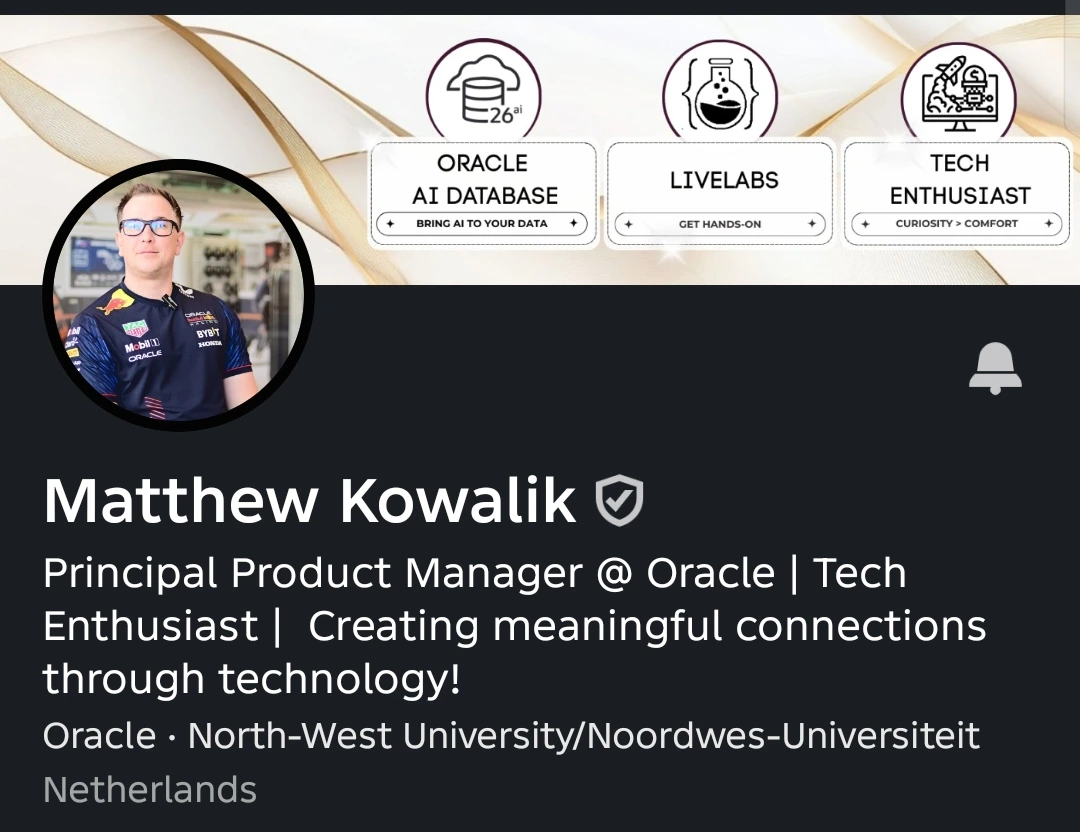 Matthew Kowalik LinkedIn profile, Principal Product Manager at Oracle